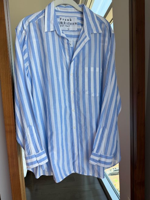 ★Frank&amp;Eileen★美品★JOEDY ストライプコットンシャツ Joedy, Boyfriend Button-Up Shirt, White and Blue Stripe – ReLoved