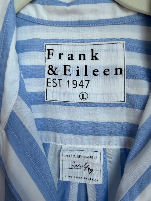 Joedy, Boyfriend Button-Up Shirt, White and Blue Stripe – ReLoved